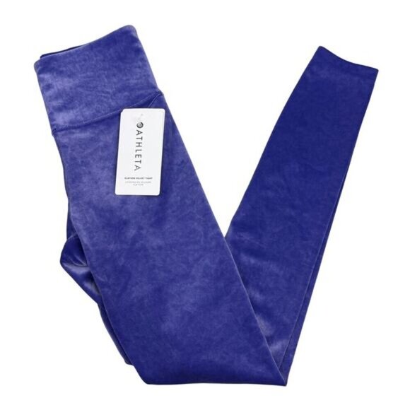 NWT ATHLETA Elation Velvet High Rise Tight Sz XXS Noble Blue Purple - Picture 3 of 7